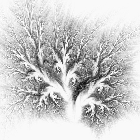 Fairy tree. Beautiful branch. Frost patterns. 3D surreal illustration. Sacred geometry. Mysterious psychedelic relaxation pattern. Fractal abstract texture. Digital artwork graphic astrology magicの写真素材