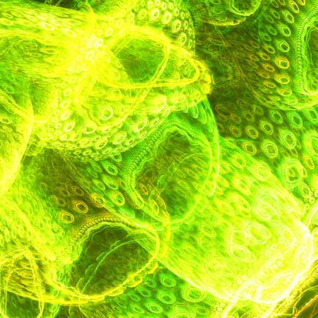 Biological life. Cells of microorganisms. 3D surreal illustration. Sacred geometry. Mysterious psychedelic relaxation pattern. Fractal abstract texture. Digital artwork graphic astrology magicの写真素材