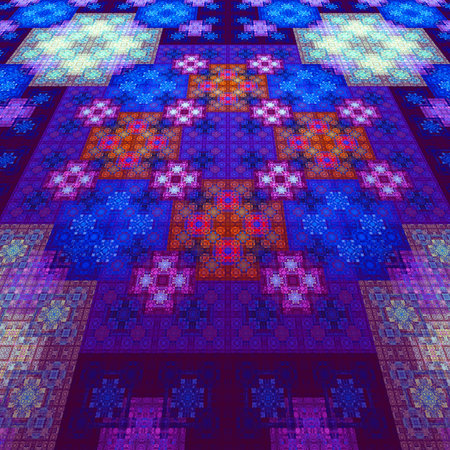 East carpet. Pattern on fabric. Tapestry. 3D surreal illustration. Sacred geometry. Mysterious...