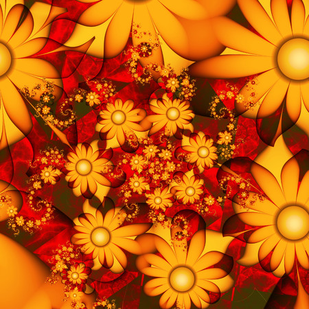 Flower patterns. Spring waltz of flowers. 3D surreal illustration. Sacred geometry. Mysterious psychedelic relaxation pattern. Fractal abstract texture. Digital artwork graphic astrology magicの写真素材