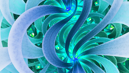 Interweaving branches. Radiance of emeralds. 3D surreal illustration. Sacred geometry. Mysterious psychedelic relaxation pattern. Fractal abstract texture. Digital artwork graphic astrology magicの写真素材