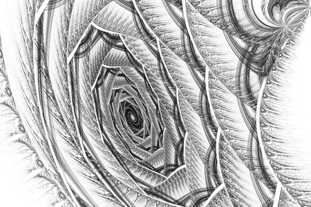 3D surreal Black and White illustration. Sacred geometry. Mysterious psychedelic relaxation pattern. Fractal abstract texture. Digital artwork graphic astrology magicの写真素材