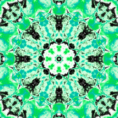 Abstract fractal bandana print. Square pattern design for pillow, carpet, rug, fabrics. Mandala design for silk neck scarf, kerchief, shawl, wrapの写真素材