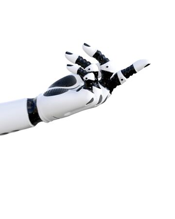 Hand gestures. Robot woman. White metal droid. Android girl. Artificial Intelligence. Conceptual fashion art. 3D render illustration.の写真素材