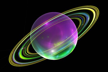 Planet Saturn.Gas rings.Abstract fantasy ornament pattern. Creative fractal design for greeting cards or t-shirtsの写真素材