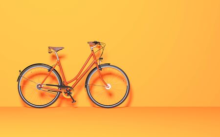 Ecological urban transport. Vintage bicycle in the room against wall. Studio photography. Copy space. 3D render bike conceptual illustration.の写真素材
