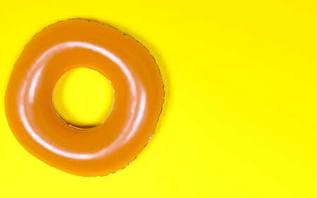 Inflatable circle on pastel background.Summer vacation concept.Minimal style.Copy space.Holiday, rest, recreation, relaxation.3D rendering isolate illustrationの写真素材