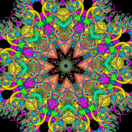 Abstract fractal bandana print. Square pattern design for pillow, carpet, rug, fabrics. Mandala design for silk neck scarf, kerchief, shawl, wrapの写真素材