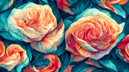 Pattern of red flowers.Watercolor hand drawing.Pastel shades.Digital designer art.Abstract illustration.3D renderの写真素材