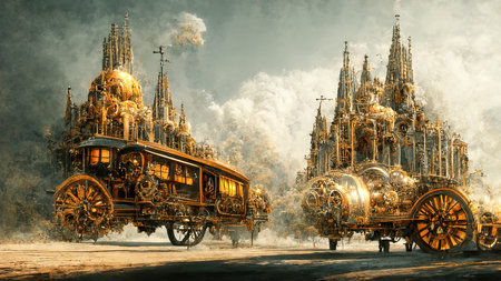 Magic unusual fairytale palaces.Beautiful landscape.Digital creative designer art.Abstract surreal...