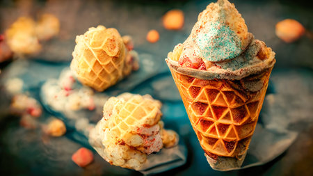 Appetizing sweet cupcake.Sweet diet.Warm soft lighting.Vintage tones.Digital art.3d render.の写真素材