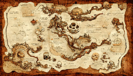 Old pirate map.Old piece of parchment.Digital creative designer art.Abstract surreal illustration.3d...