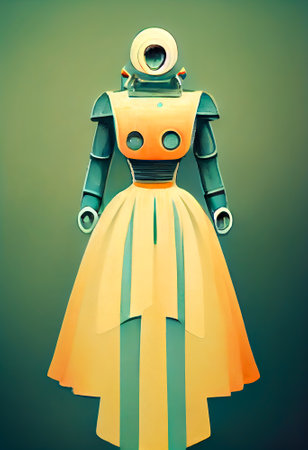 Scary robot woman android.Old metal, mechanisms, gears.Steampunk art style.Old mechanism.Robots out of control.3D render illustrationの素材