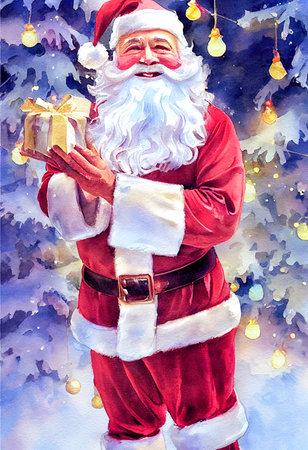 Jolly Santa Claus.New Year mood.Freehand watercolor drawing painting.Digital designer art.Abstract illustration.3D renderの写真素材