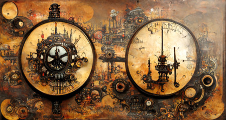 Old clock steampunk mechanism. Mechanical gears.Steampunk art style.Apocalypse technologies.Digital...