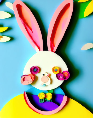 Rabbit made of paper and cardboard.Technique quilling.Chinese horoscope 2023.Digital creative...
