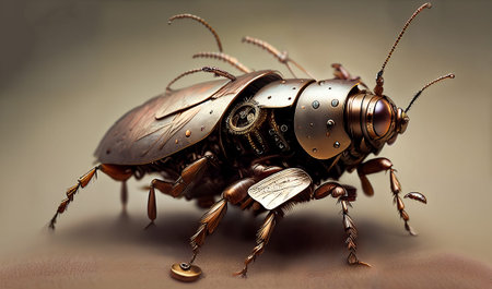 Steampunk cyberpunk insects made from old gears.Close up view.Digital designer art abstract...