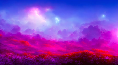 Fantastic landscape from another planet.Bright colors.Drawing with brush.Bright colors.Digital...