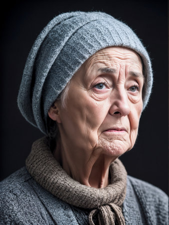 Portrait of an old woman.Sad look.Wrinkled skin.Digital creative designer fashion art.の素材