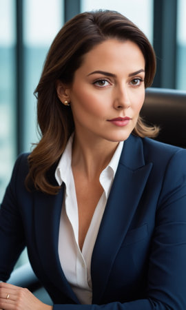 Professional photo shoot of woman in a suit and tie posing for a picture with his arms crossed.Businesswoman, business photography.Elegant woman CEO portrait with natural lightの素材