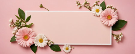 A banner made of flowers for a greeting card template for a wedding, or a women's holiday. A composition with space to copy and its own text.の素材