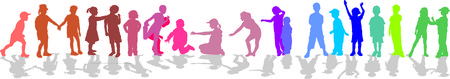 Children in line silhouette, color isolated vectorのイラスト素材