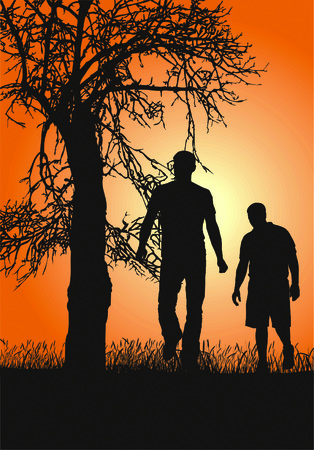 Silhouettes of people in nature, sunsetのイラスト素材