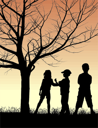 Children in the autumn countryのイラスト素材