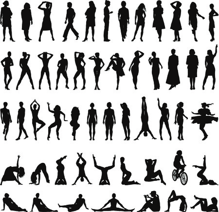 Women Collection, black on white vector silhouettes illustrationのイラスト素材