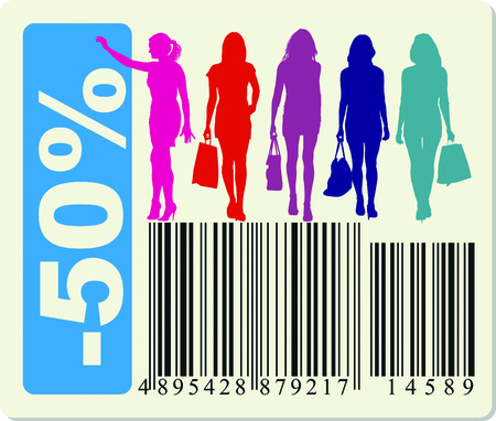 bar code to fifty percent discount and womenのイラスト素材