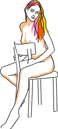Artistic colored drawings of young naked womenのイラスト素材