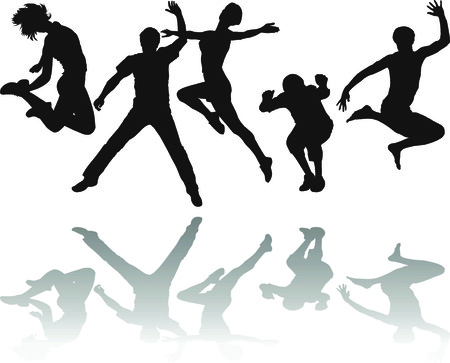 Silhouettes of young people jumpingのイラスト素材