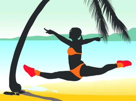 Illustration of an attractive young woman on holiday at the seaのイラスト素材