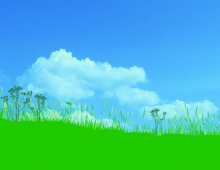 Illustration of green meadows, a nice sunny dayの写真素材