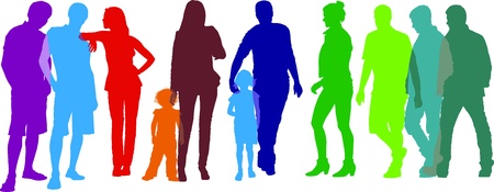 color illustration of a diverse group of women, men and children のイラスト素材