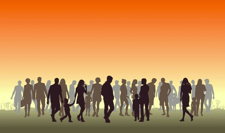Illustration of silhouettes of people in the top horizonのイラスト素材