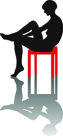 illustration of silhouette of a girl sitting on a chairのイラスト素材