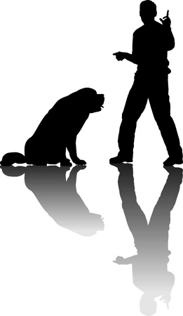 as an illustration of a man training for his dogのイラスト素材