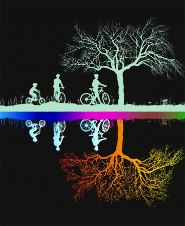  illustration of the family magical night in the wildのイラスト素材