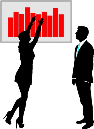 illustration of businessmen and businesswoman governing graphのイラスト素材
