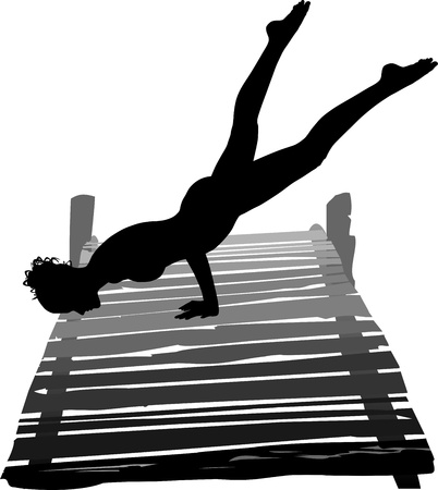 black and white illustration of woman instructor on the pierのイラスト素材