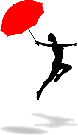 vector illustration of a woman jumping with umbrellaのイラスト素材