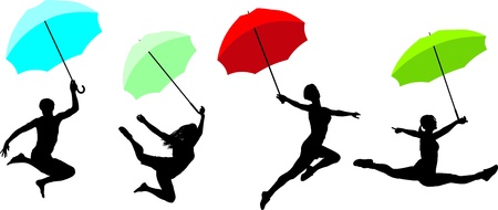 illustration of a Teens jumping with umbrellaのイラスト素材