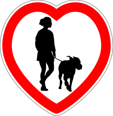 vector illustration of heart symbol with a woman with a dogのイラスト素材