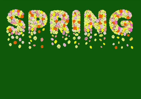 illustration of flowers that make up the word spring のイラスト素材