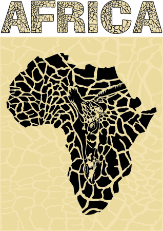Illustration with the word and map Africa giraffe camouflageのイラスト素材