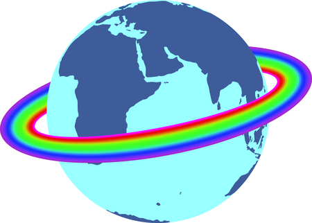 iIlustration rainbow around the planet earthのイラスト素材