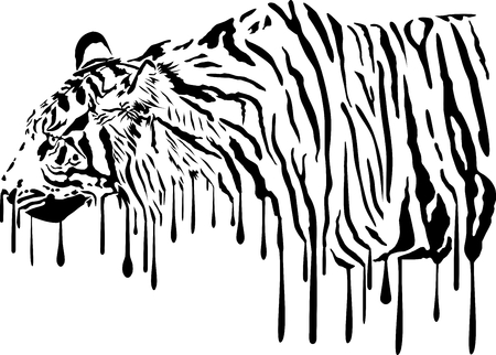 Black illustration of tiger in abstract colors melts on a white backgroundのイラスト素材