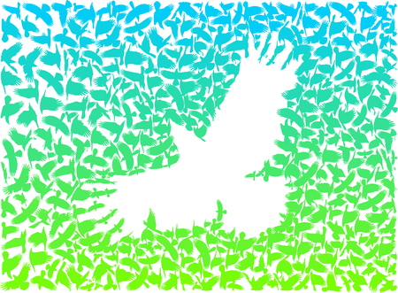 vector art flying flocks of crows in the form of one large crowのイラスト素材
