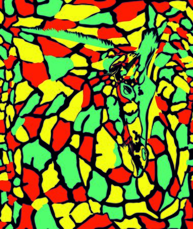 seamless vector illustration art background pattern with giraffe, red, green, black and yellowのイラスト素材